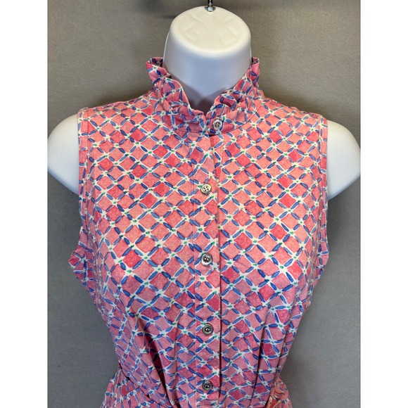 J. McLaughlin Pink Blue Geometric Catalina Cloth Sleeveless ruffle dress XS - Picture 2 of 9